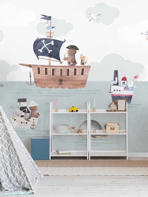 Adventurous Nautical Animals Kids Wallpaper Mural