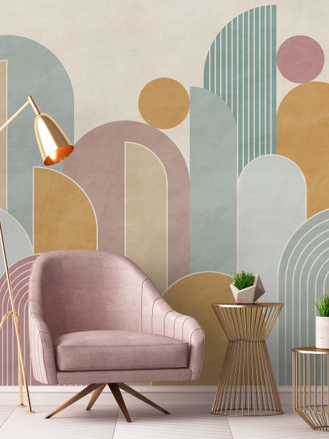 Colorful Geometric Arches Pastel Wallpaper Mural