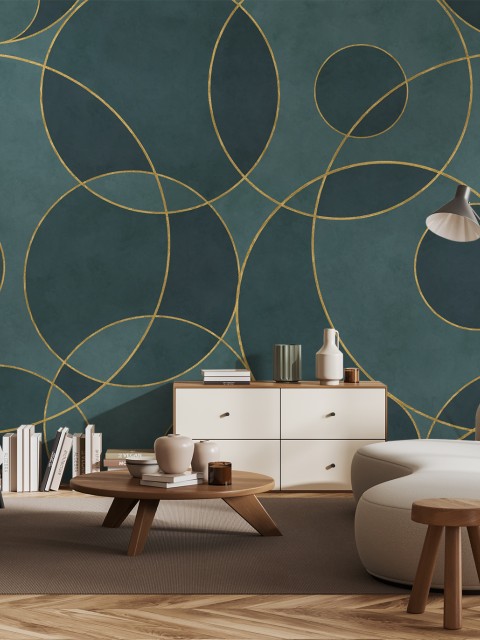 Opulent Circular Patterns Teal Wallpaper Mural