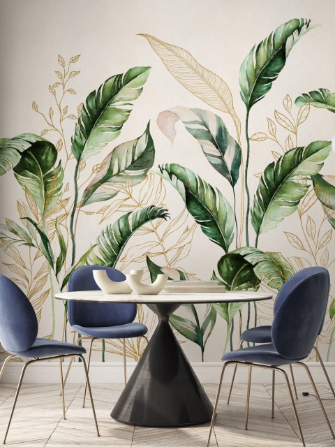 Botanical Watercolor Leaves Elegant Wallpaper Mural