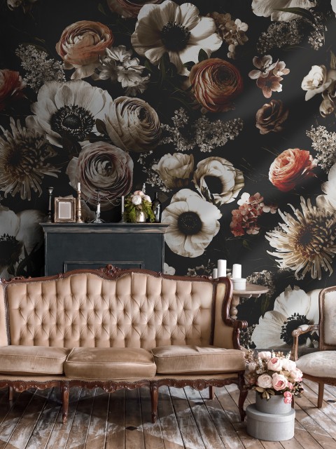 Midnight Florals Elegant Wallpaper Mural 