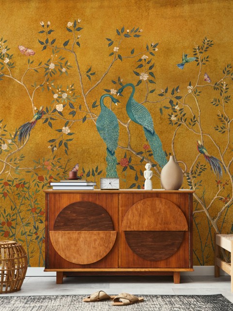 Chinoiserie Peacock and Blossom Wallpaper Mural