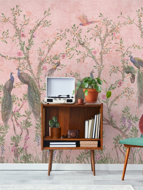 Floral Elegance Peacock Rose Garden Wallpaper Mural