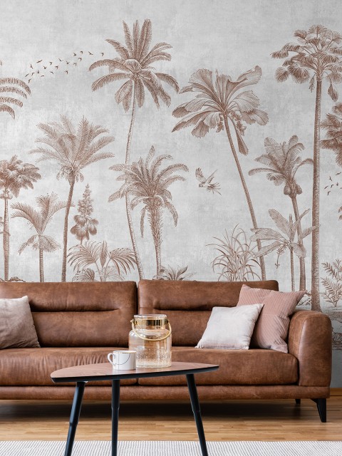 Vintage Sepia Palms Botanical Wallpaper Mural