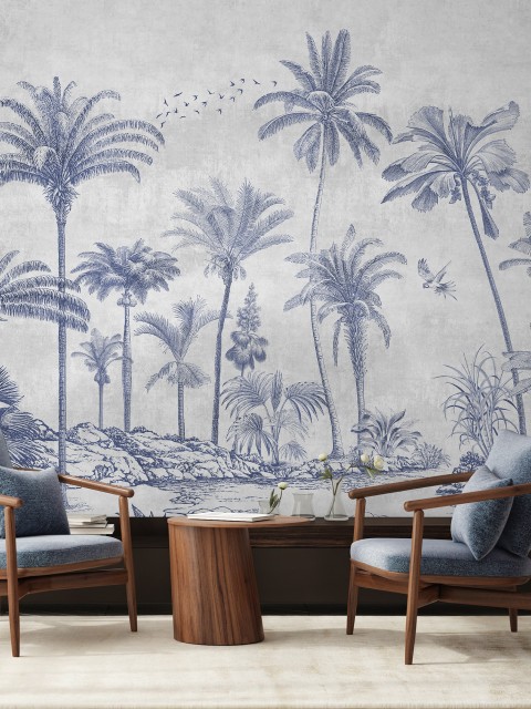 Vintage Sepia Palms Botanical Wallpaper Mural