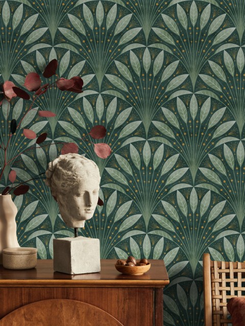 Elegant Fan Leaf Pattern Wallpaper Mural