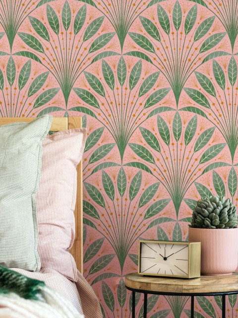 Elegant Fan Leaf Pattern Wallpaper Mural