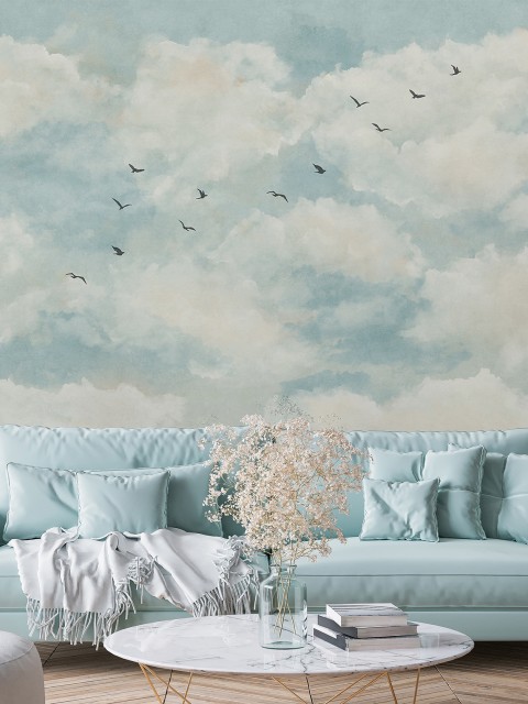 Soothing Skies Bird Flight Panoramic Wallpaper