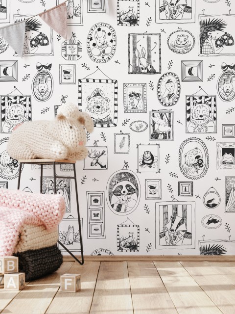 Sketchbook Nursery Animal Portraits Wallpaper Mural