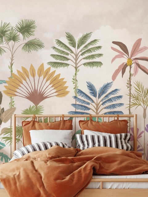 Tropical Palm Botanical Pastel Wallpaper Mural