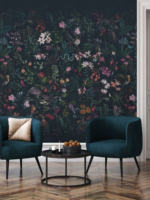 Enchanting Nocturnal Floral Garden Wallpaper Mural