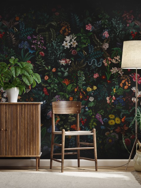 Enchanting Nocturnal Floral Garden Wallpaper Mural