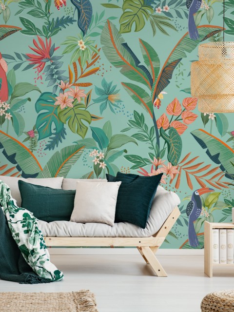 Tropical Paradise and Exotic Birds Wallpaper Mural