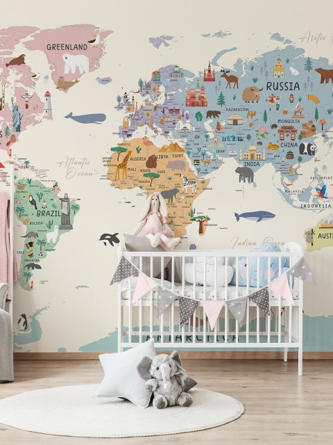 Playful World Journey Map for Kids Wallpaper Mural