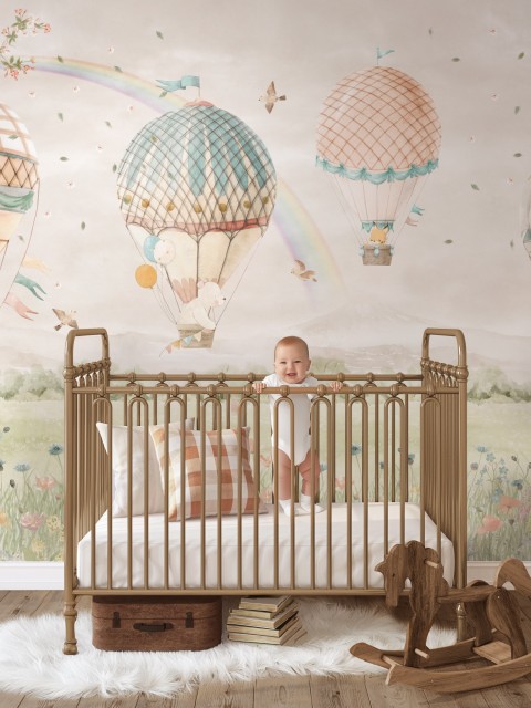 Pastel Dreamland Hot Air Balloon Wallpaper Mural