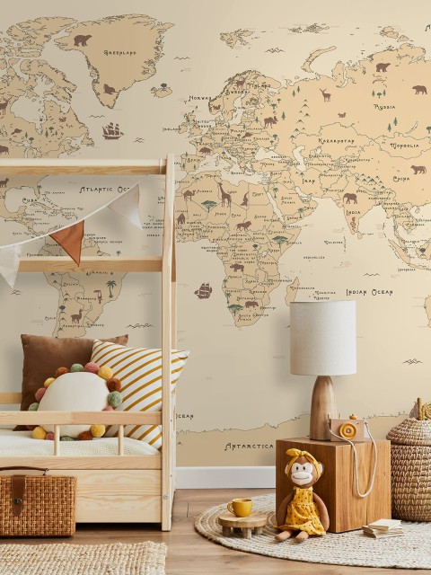 Safari Adventure World Map Kids Wallpaper Mural