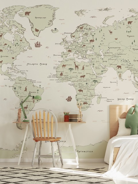 Safari Adventure World Map Kids Wallpaper Mural