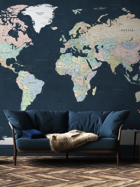 Political World Map Dark Background Wallpaper Mural