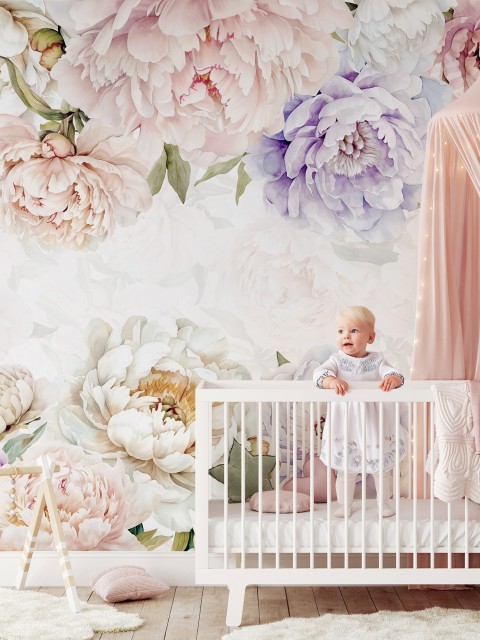 Elegant Pastel Peony Floral Wallpaper Mural 