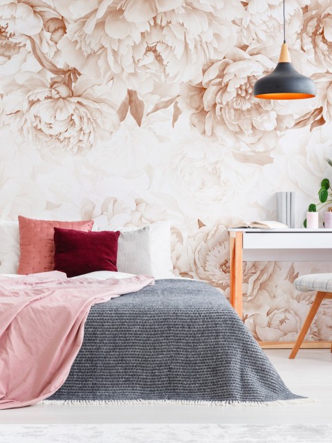 Elegant Pastel Peony Floral Wallpaper Mural 