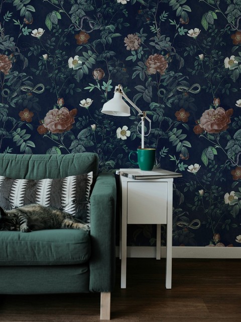 Vintage Botanical Floral Garden Dark Wallpaper Mural