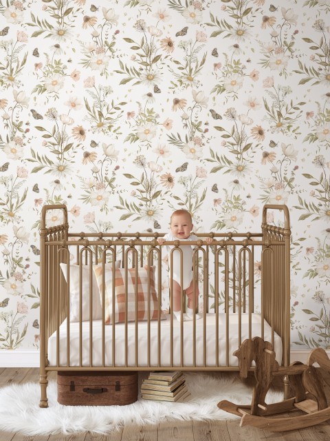 Kids Botanical Garden Wildflower Pattern Wallpaper Mural