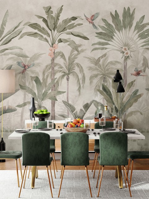 Tropical Palm Trees and Parrots Wallpaper Mural