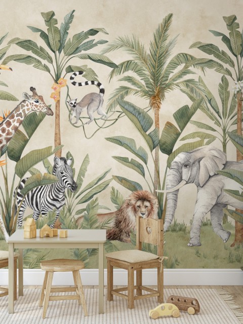 Kids Safari Animals Jungle Scene Wallpaper Mural