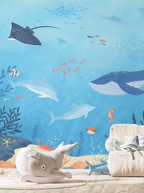 Kids Underwater Animals and Coral Reef Wallpaper Mural