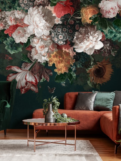 Enchanted Dark Dutch Floral Bouquet Wallpaper Mural