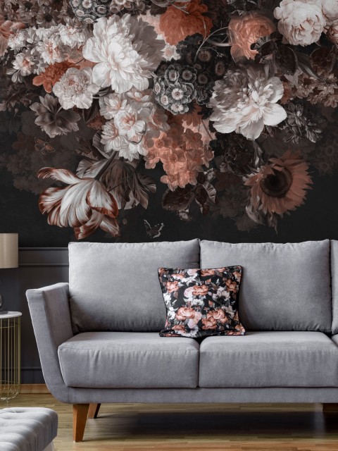 Enchanted Dark Dutch Floral Bouquet Wallpaper Mural