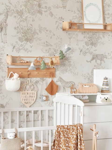 Kids Whimsical Safari Animal and Floral Wallpaper Mural