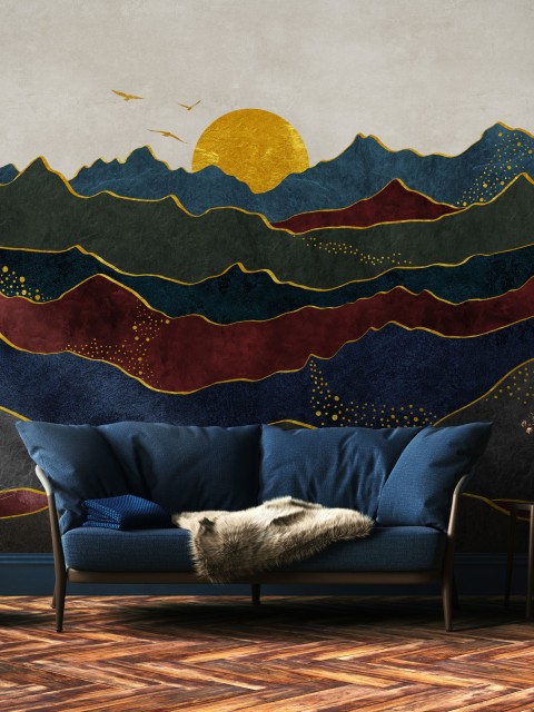 Elegant Sunset Mountain Landscape Wallpaper Mural