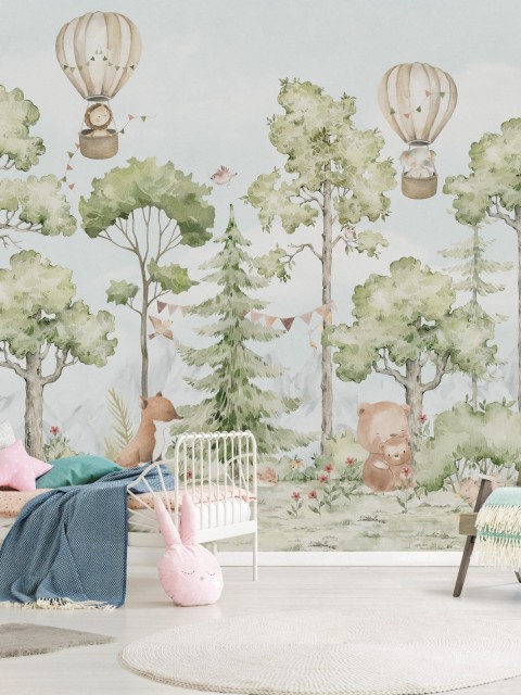 Cute Forest Animals with Balloon Wallpaper Mural