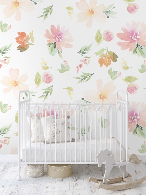 Delicate Watercolor Florals Wallpaper Mural