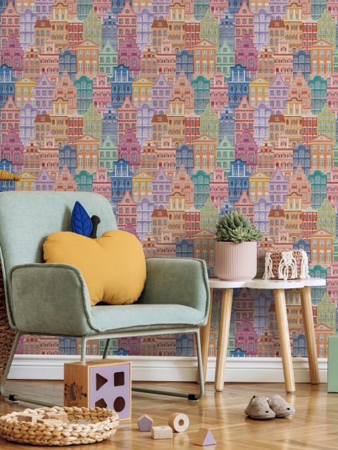 Whimsical Townhouse World for Kids Wallpaper Mural