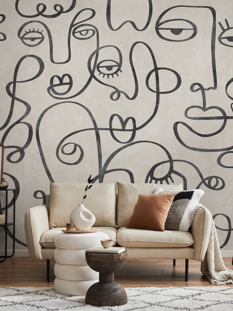 Abstract Line Art Neutral Tones Wallpaper Mural