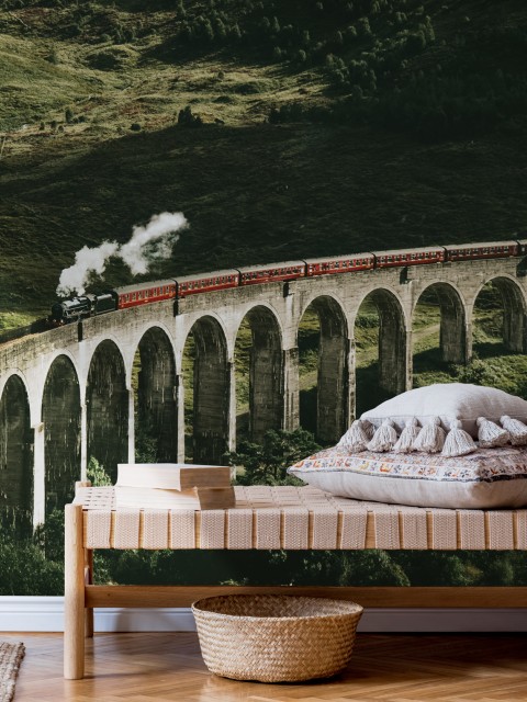 Classic Train in Forest Wallpaper Mural