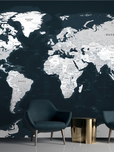 Stylish Geographical World Atlas Map Wallpaper Mural