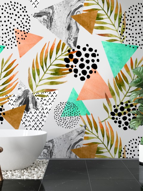 Abstract Botanical Leaves Shapes Wallpaper Mural