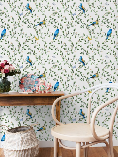 Exotic Colorful Birds Watercolor Wallpaper Mural