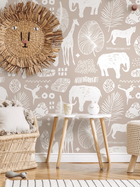 African Safari Animals Pattern Wallpaper Mural
