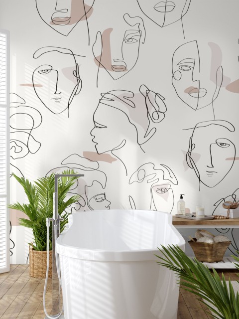 Abstract Faces Line Art Minimalist Wallpaper Mural