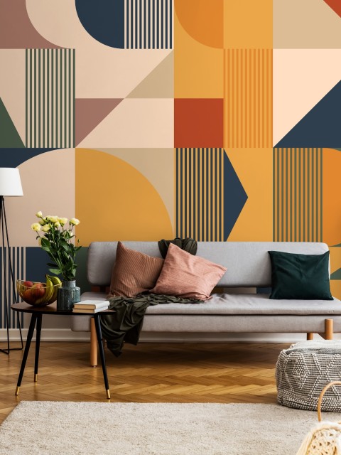 Contemporary Colorful Abstract Geometric Shapes Wallpaper Mural