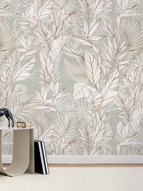 Modern Boho Leaves Pattern Wallpaper Mural