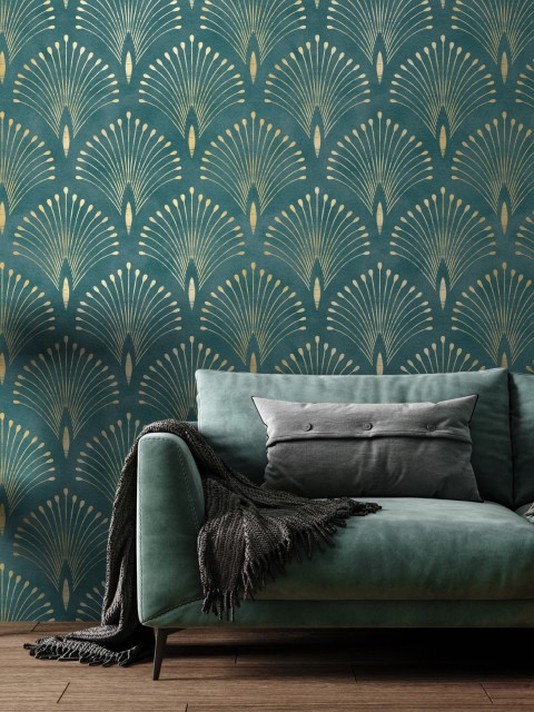 Art Deco Style Fan Pattern Wallpaper Mural