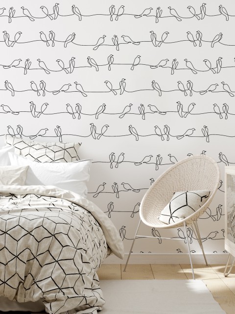 Minimalist Line Art Birds Pattern Wallpaper Mural