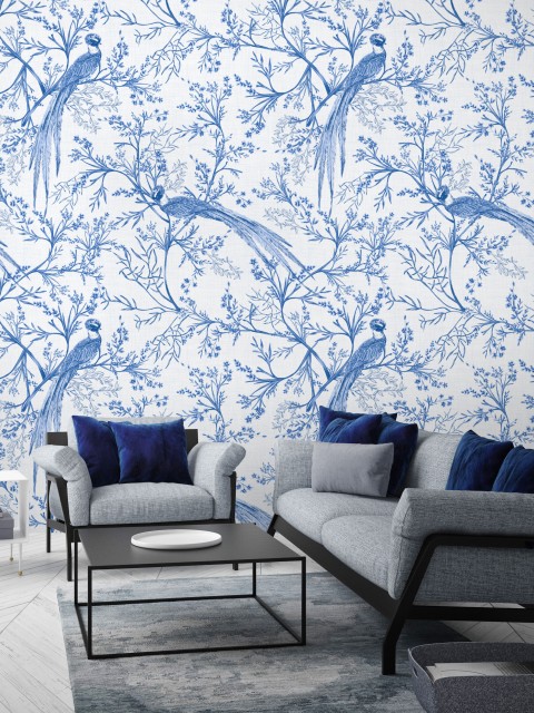 Chinoiserie Bird and Blossom Pattern Wallpaper Mural