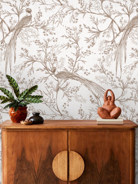 Chinoiserie Bird and Blossom Pattern Wallpaper Mural