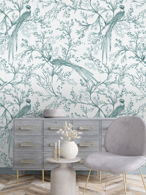 Chinoiserie Bird and Blossom Pattern Wallpaper Mural